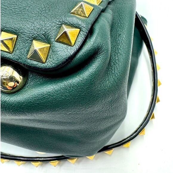 Auth Valentino Garavani Forest Green Leather Rockstud 2way Trapeze Shopper Tote - Picture 11 of 16